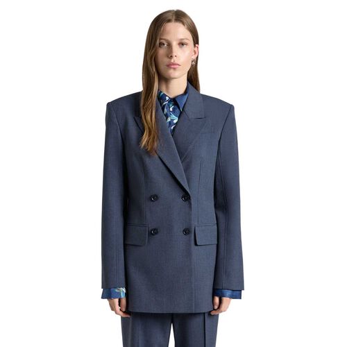 Cue Grey Melange Suiting Double Breasted Blazer